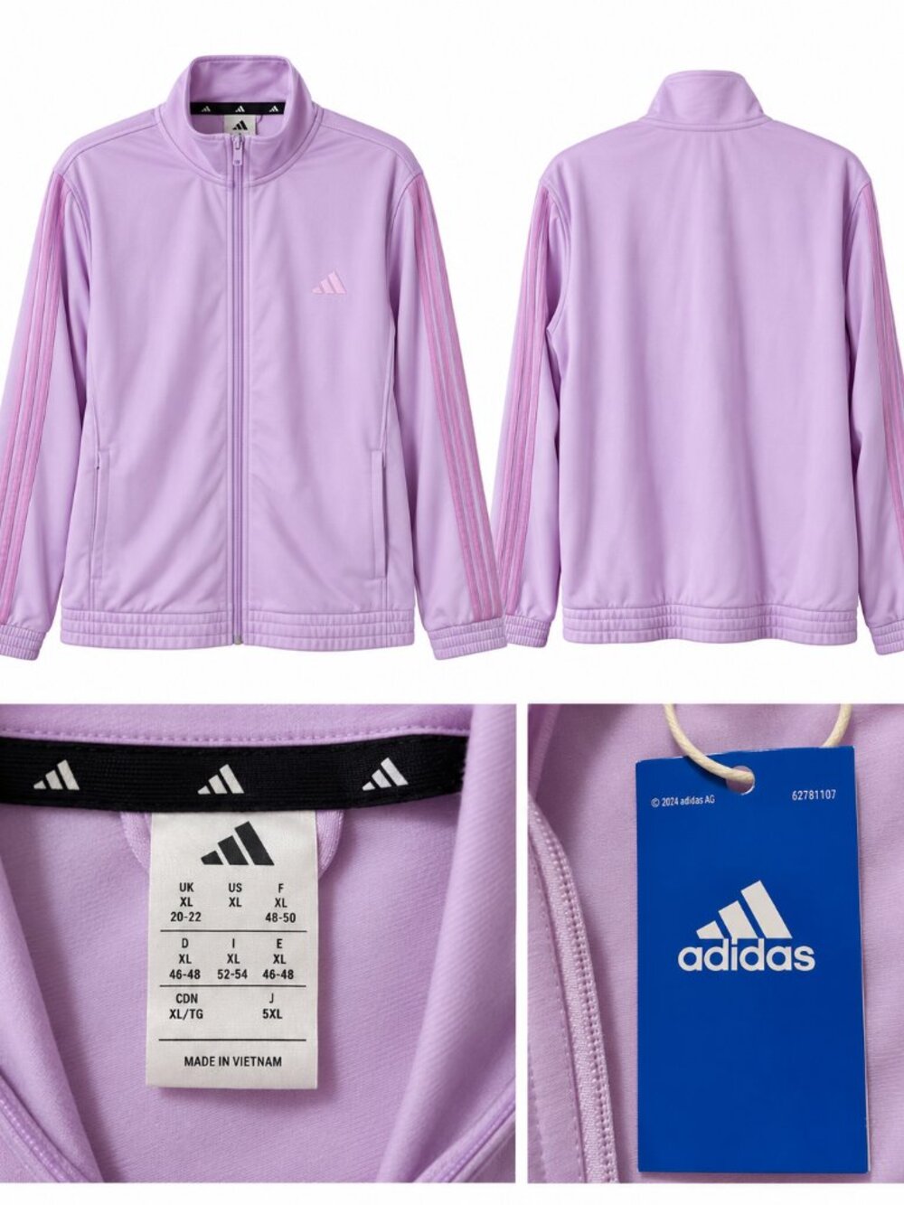 Adidas Womens Track Jacket XL Purple Full Zip 3-Stripe Activewear NWT - Picture 4 of 6